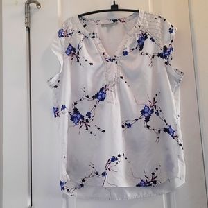 White and Blue Floral Lace Detail Blouse